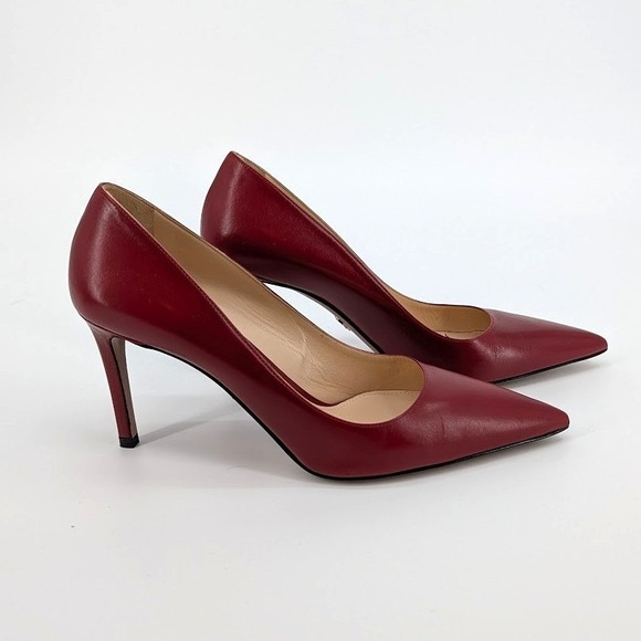 Prada Red Leather Pointed Toe Pumps Stiletto Heels Made in Italy Size 38.5 - Picture 2 of 9